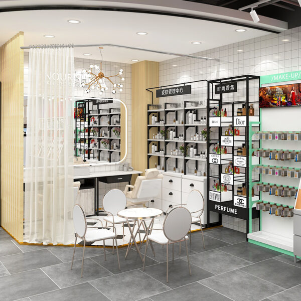 Shop Design Custom Metal Baking Paint Display Cabinet Display Rack for Shopping Mall Cosmetics Makeup & Skin Care Products