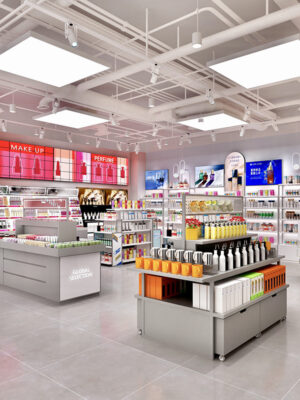 Custom Modern for Eco-Friendly Metal Cosmetics Skin Care Products Display Cabinet Counter Beauty Salon Perfume Baking