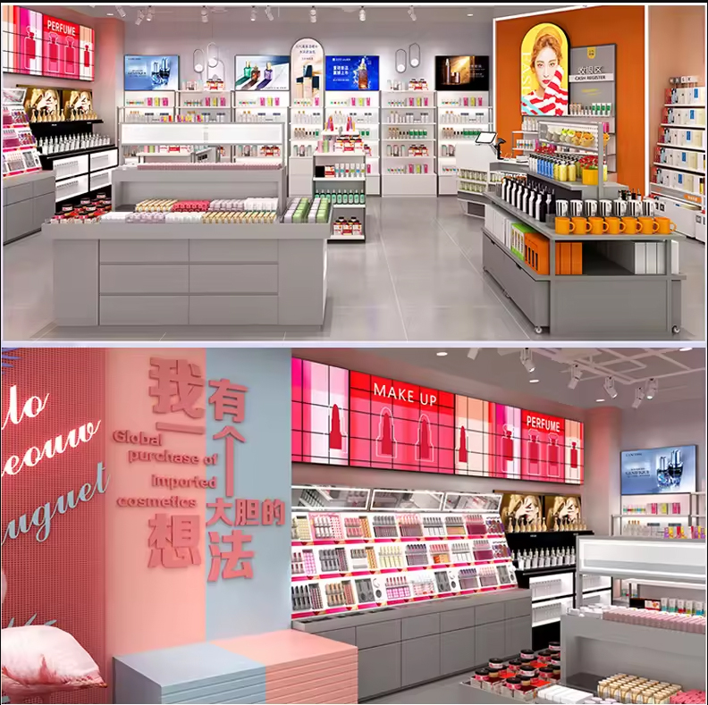 Custom Modern for Eco-Friendly Metal Cosmetics Skin Care Products Display Cabinet Counter Beauty Salon Perfume Baking