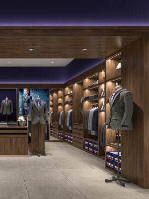 0310-14-2 Custom Eco-Friendly for Vintage Men's Clothing Display Cabinet Shelves Pants Rack Wooden Exhibition Booth Whole Shop Design