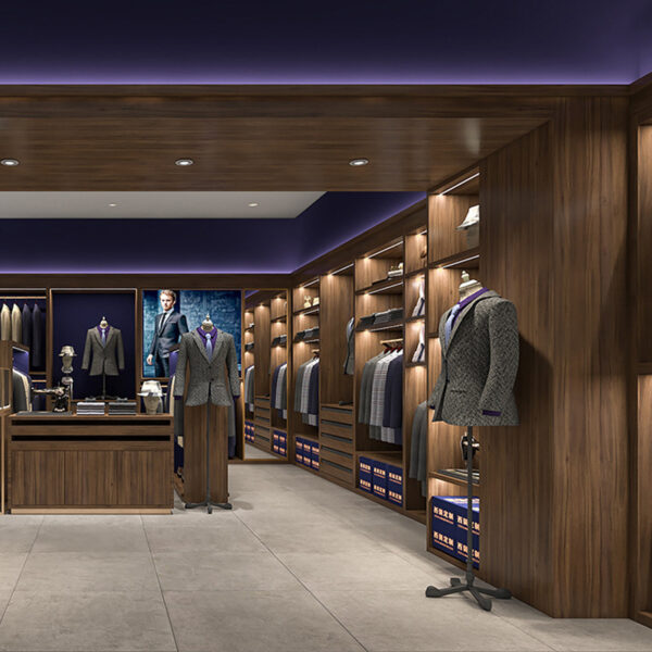 Custom Eco-Friendly for Vintage Men's Clothing Display Cabinet Shelves Pants Rack Wooden Exhibition Booth Whole Shop Design