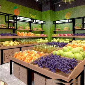 0310-16-3 Fruit Shop Display Rack Wooden Fruit Shelf Steel Wood Double-layer Single-sided Fresh Supermarket Display Cabinet Manufacturer