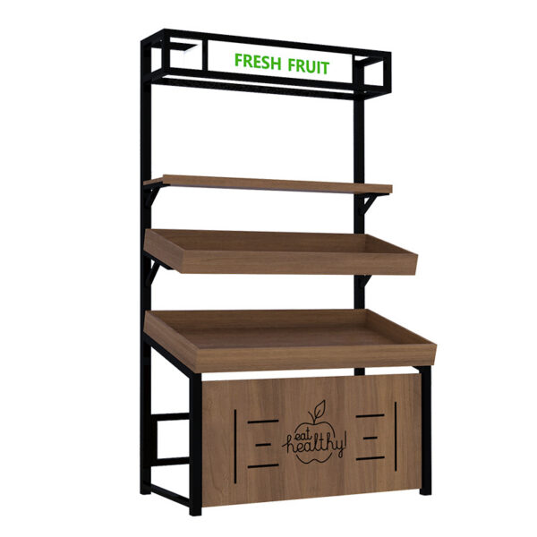 Fruit Shop Display Rack Wooden Fruit Shelf Steel Wood Double-layer Single-sided Fresh Supermarket Display Cabinet Manufacturer