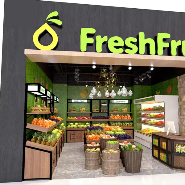 Fruit Shop Display Rack Wooden Fruit Shelf Steel Wood Double-layer Single-sided Fresh Supermarket Display Cabinet Manufacturer