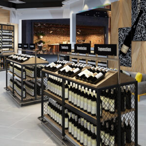 0310-17-1 Custom Red Wine Display Shelf Supermarket High-grade Wine Shelf Famous Steel and Wood Display Cabinet