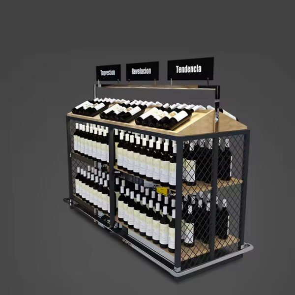 Custom Red Wine Display Shelf Supermarket High-grade Wine Shelf Famous Steel and Wood Display Cabinet