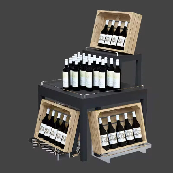 Custom Red Wine Display Shelf Supermarket High-grade Wine Shelf Famous Steel and Wood Display Cabinet
