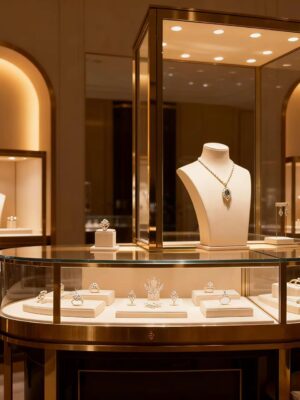 0310-18-1 Custom Curved Counter Display Props Sector Jewelry Island Cabinet Display Tray Display Cabinet Whole Shop Design