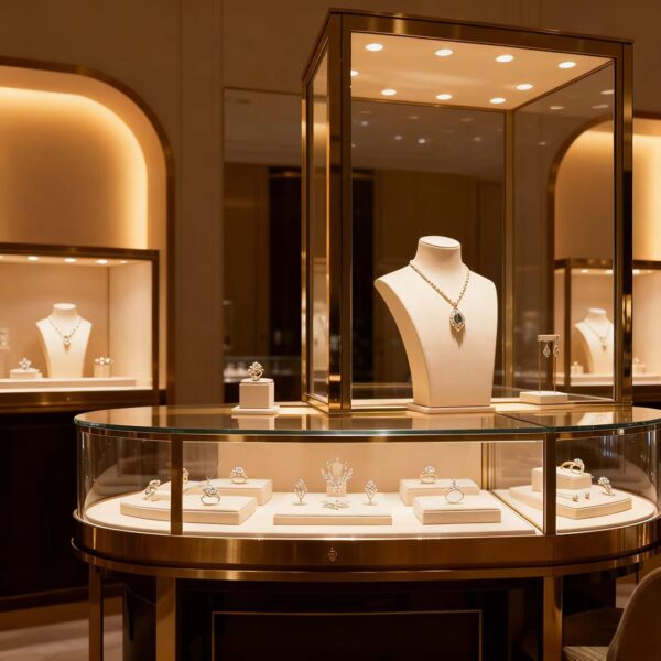 Custom Curved Counter Display Props Sector Jewelry Island Cabinet Display Tray Display Cabinet Whole Shop Design