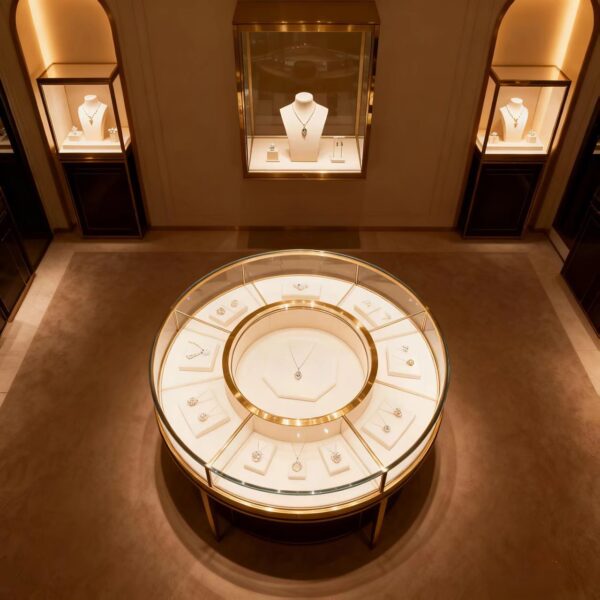 Custom Curved Counter Display Props Sector Jewelry Island Cabinet Display Tray Display Cabinet Whole Shop Design