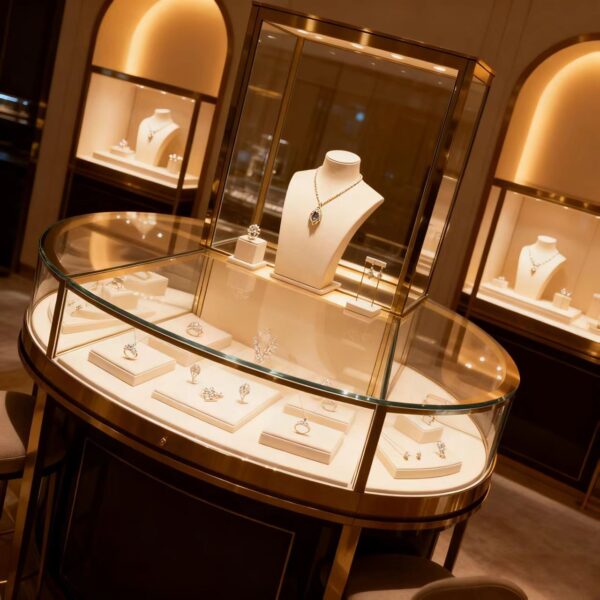 Custom Curved Counter Display Props Sector Jewelry Island Cabinet Display Tray Display Cabinet Whole Shop Design