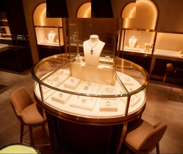 Custom Curved Counter Display Props Sector Jewelry Island Cabinet Display Tray Display Cabinet Whole Shop Design