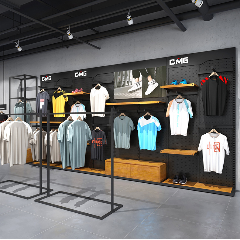 Custom Clothing Shoes Display Rack Shelf Double-layer Shirt Shelf Sports Backboard Perforated Board Island Shelf Shop Design
