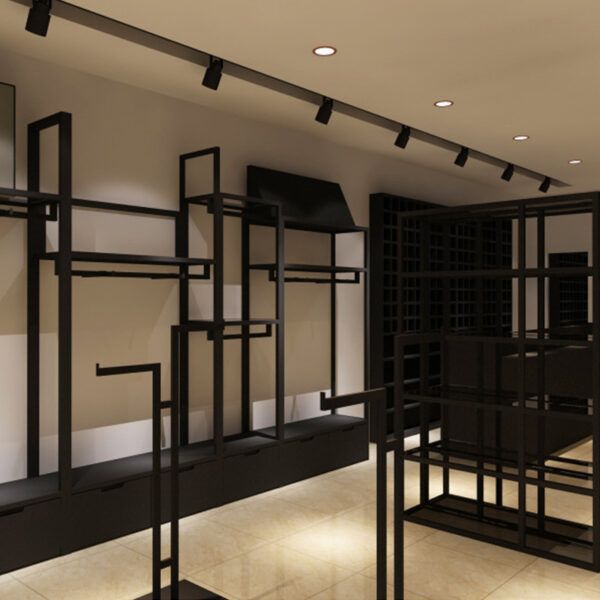 Whole Store Design Custom Floor-Standing Thickened Reinforced Steel Pipe Display Rack for Men's Women's Children's Clothing