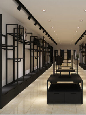 Whole Store Design Custom Floor-Standing Thickened Reinforced Steel Pipe Display Rack for Men's Women's Children's Clothing