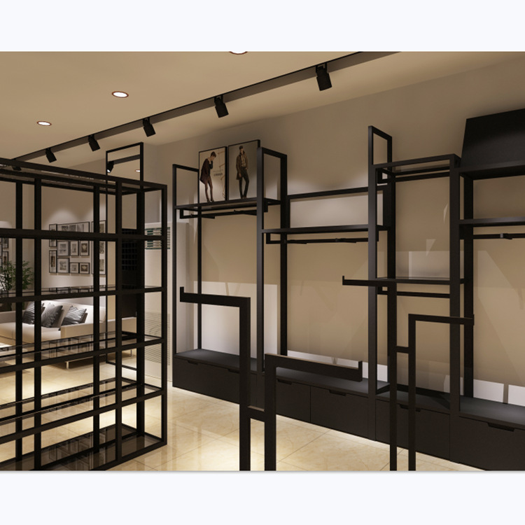 Whole Store Design Custom Floor-Standing Thickened Reinforced Steel Pipe Display Rack for Men's Women's Children's Clothing
