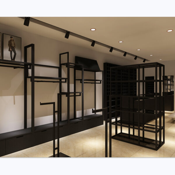 Whole Store Design Custom Floor-Standing Thickened Reinforced Steel Pipe Display Rack for Men's Women's Children's Clothing