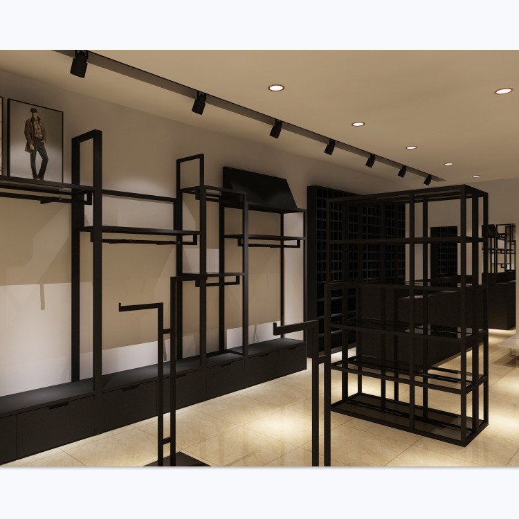 Whole Store Design Custom Floor-Standing Thickened Reinforced Steel Pipe Display Rack for Men's Women's Children's Clothing