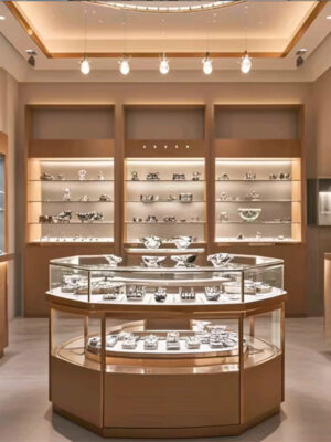 Whole Store Design Custom Luxury Gold Silver Jade Jewelry and Watch Display Cabinet for Shopping Mall