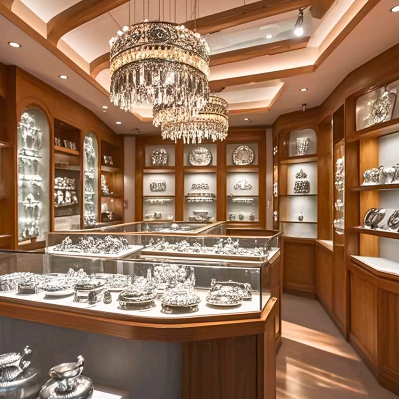 Whole Store Design Custom Luxury Gold Silver Jade Jewelry and Watch Display Cabinet for Shopping Mall