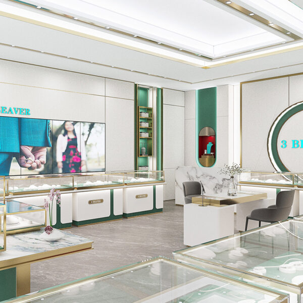 Shopping Mall High-end White Tempered Glass Jewelry Display Cabinet with Baking Paint Finish Storage Shelf