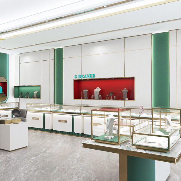 Shopping Mall High-end White Tempered Glass Jewelry Display Cabinet with Baking Paint Finish Storage Shelf