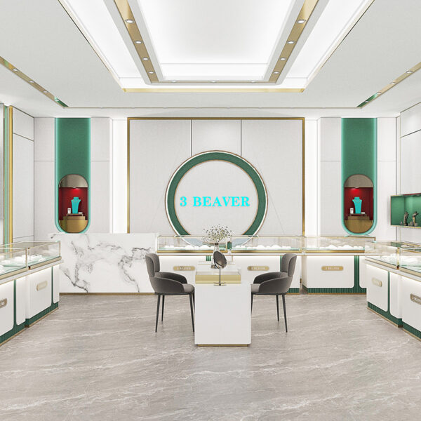 Shopping Mall High-end White Tempered Glass Jewelry Display Cabinet with Baking Paint Finish Storage Shelf