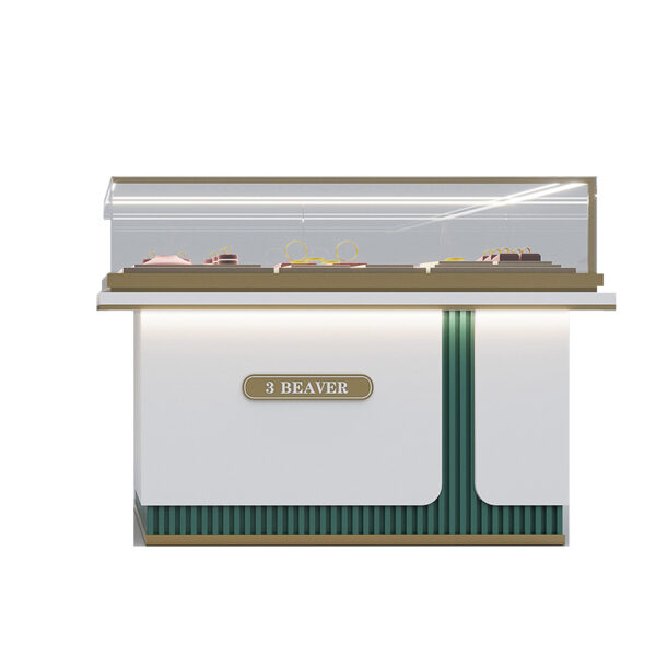 Shopping Mall High-end White Tempered Glass Jewelry Display Cabinet with Baking Paint Finish Storage Shelf