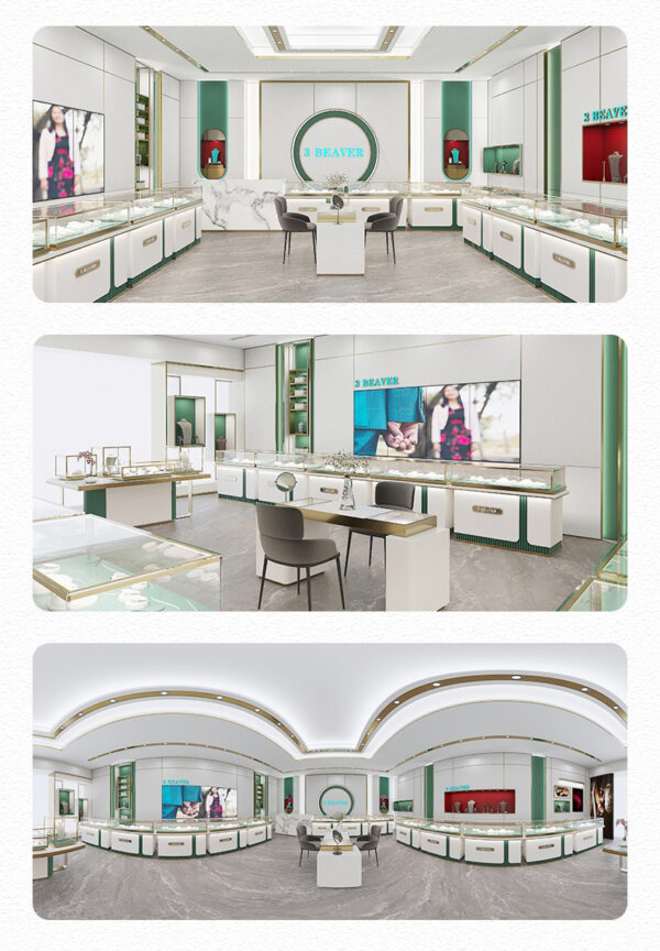 Shopping Mall High-end White Tempered Glass Jewelry Display Cabinet with Baking Paint Finish Storage Shelf