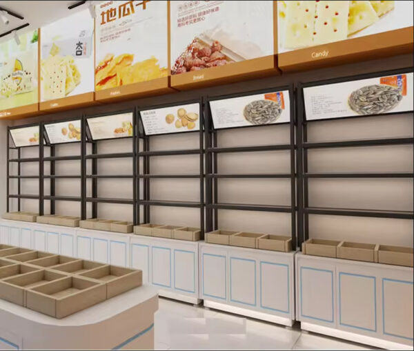 Shop Design Custom Dried Fruit Fried Shelf Supermarket Snacks Candy Cake Display Cabinet Nut Island Display Cabinets