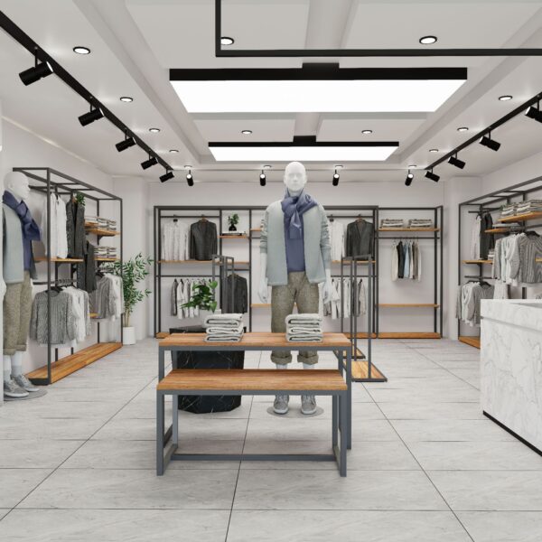 HongMing Display Modern Men's Clothing Store Display Rack Iron Tiered Shelf Reinforced Adjustable Height Freestanding Easy