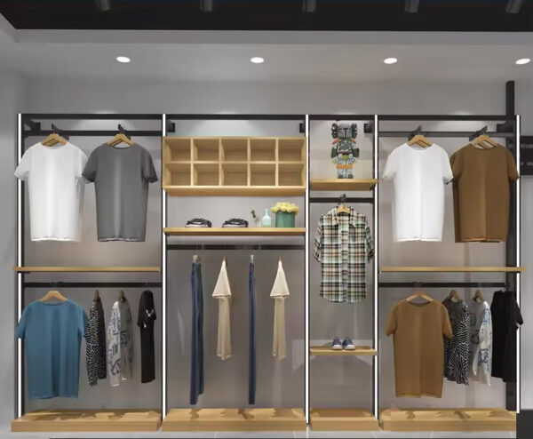 Shop Design Custom Men's Clothing Store Wall-Mounted Display Rack Hanger Clothing Rack Shelf Display Shop Shelves Display Shelf