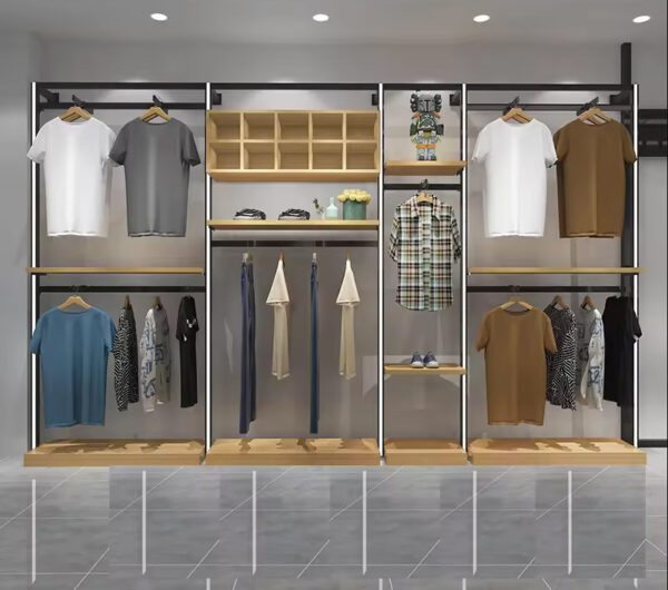 Shop Design Custom Men's Clothing Store Wall-Mounted Display Rack Hanger Clothing Rack Shelf Display Shop Shelves Display Shelf