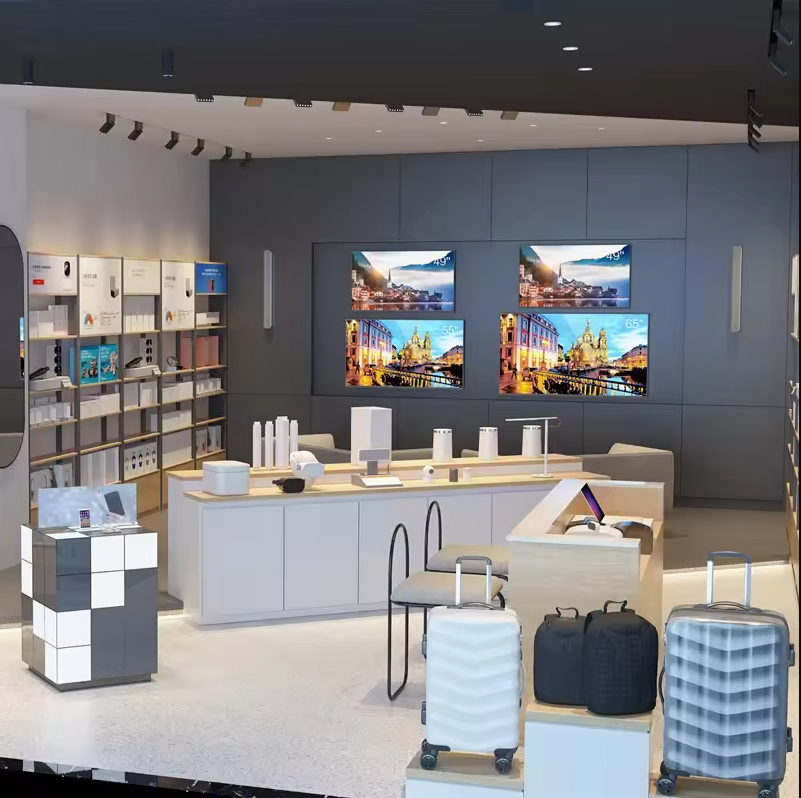 Modern Whole Store Design Mobile Phone & Accessories Display Cabinet with Wood Shelves- & Eco-Friendly