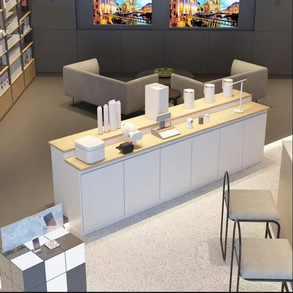 Modern Whole Store Design Mobile Phone & Accessories Display Cabinet with Wood Shelves- & Eco-Friendly