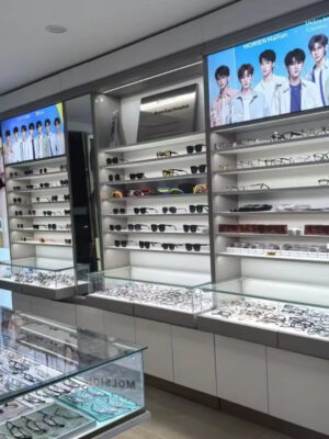 Custom Fashion Glasses and Sunglasses Display Cabinet with High and Low Display Shelves Baking Paint Display Rack Showcases