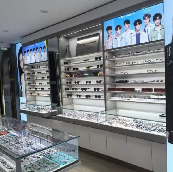 Custom Fashion Glasses and Sunglasses Display Cabinet with High and Low Display Shelves Baking Paint Display Rack Showcases