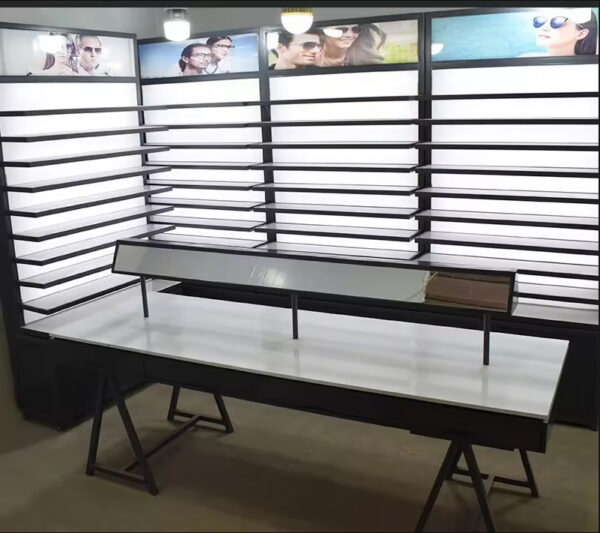 Custom Fashion Glasses and Sunglasses Display Cabinet with High and Low Display Shelves Baking Paint Display Rack Showcases