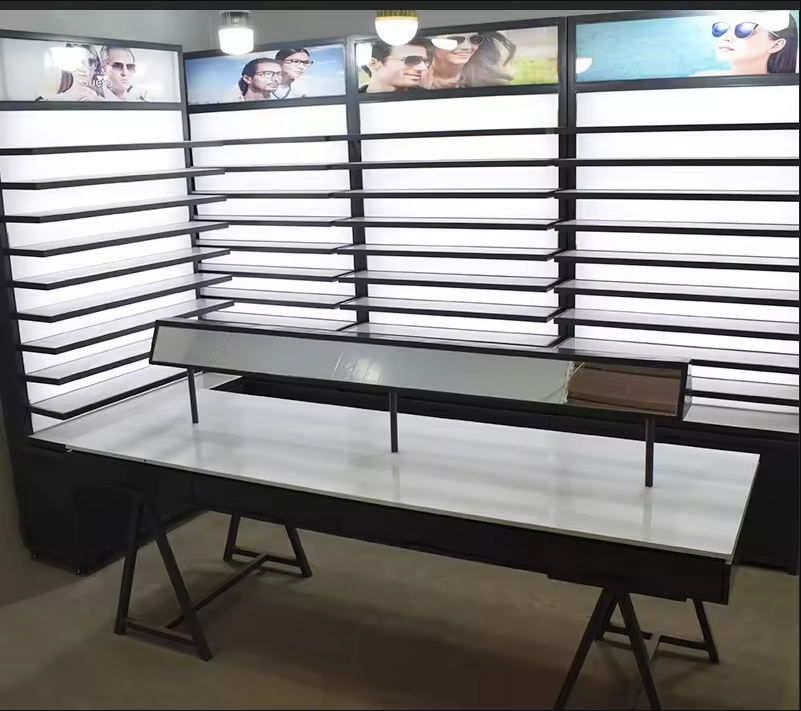 Custom Fashion Glasses and Sunglasses Display Cabinet with High and Low Display Shelves Baking Paint Display Rack Showcases