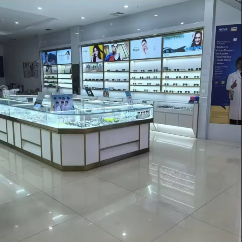 Custom Fashion Glasses and Sunglasses Display Cabinet with High and Low Display Shelves Baking Paint Display Rack Showcases