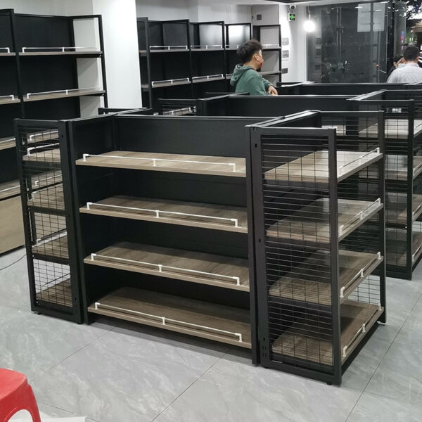 Custom Supermarket Shelf Steel Wood Display Rack Convenience Store Snack Rack Maternal Child Stationery Store Display Shelves