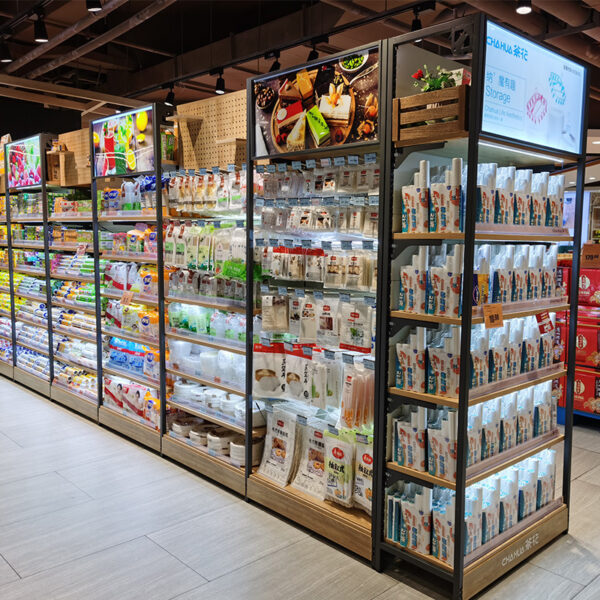 Custom Supermarket Shelf Steel Wood Display Rack Convenience Store Snack Rack Maternal Child Stationery Store Display Shelves