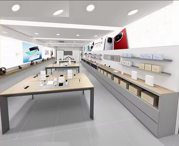 Shop Design Custom Phone Store Experience Counter 3C Digital Display Table Double-sided Side Cabinet POS Counter Island Cabinet