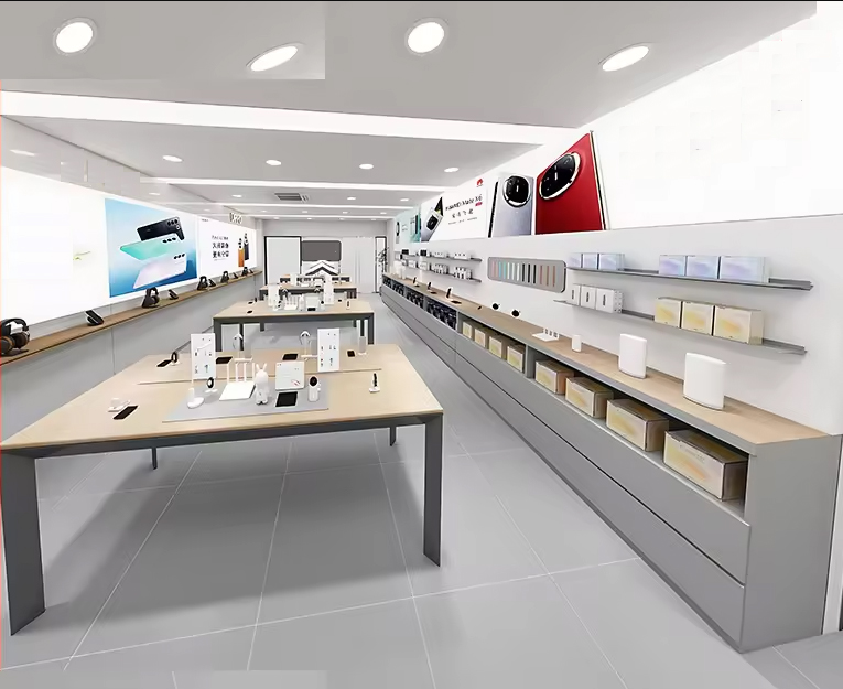 Shop Design Custom Phone Store Experience Counter 3C Digital Display Table Double-sided Side Cabinet POS Counter Island Cabinet