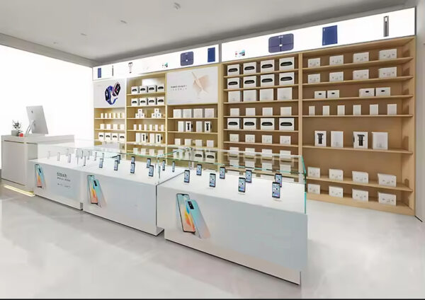 Shop Design Custom Phone Store Experience Counter 3C Digital Display Table Double-sided Side Cabinet POS Counter Island Cabinet