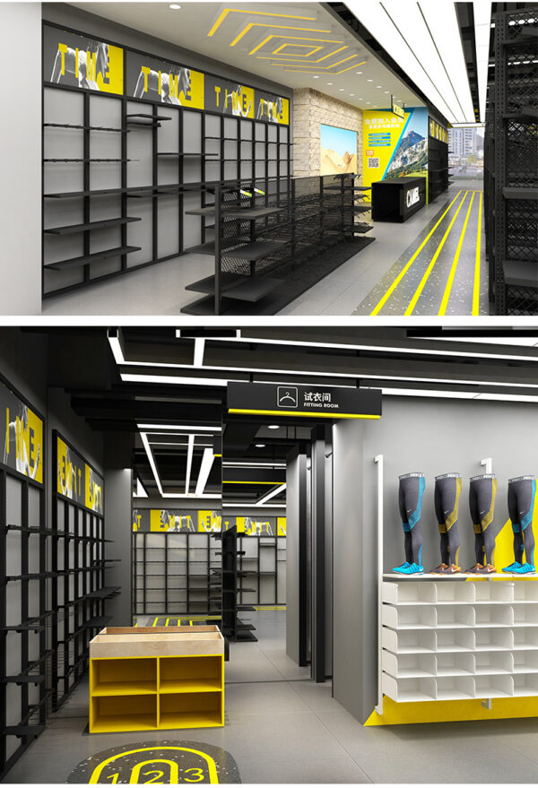 Custom Brand Discount Store Shelves Casual Clothing Display Shelves Men's Floor Standing Shoe and Clothing Display Shelves