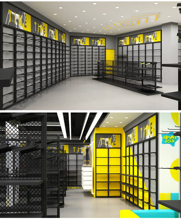 Custom Brand Discount Store Shelves Casual Clothing Display Shelves Men's Floor Standing Shoe and Clothing Display Shelves