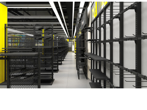 Custom Brand Discount Store Shelves Casual Clothing Display Shelves Men's Floor Standing Shoe and Clothing Display Shelves