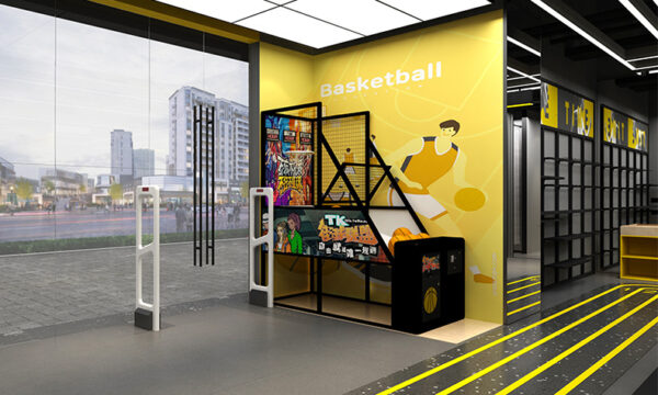 Custom Brand Discount Store Shelves Casual Clothing Display Shelves Men's Floor Standing Shoe and Clothing Display Shelves