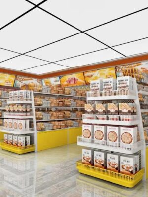Small Double-Sided Multi-Functional Food Display Rack for Convenience Store Supermarket Snack Shelf